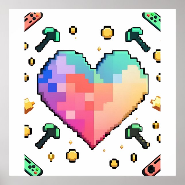 Pixel Heart T-Shirt - Retro Kärlek, Modern Vibes Poster (Framsidan)