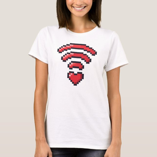 Pixel Heart WiFi Love Signal T Shirt (Framsida)