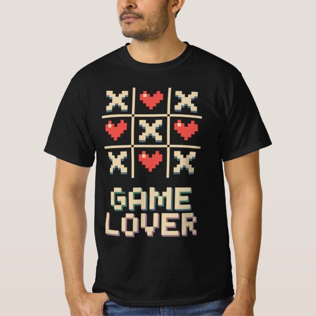 Pixel Herz Tic Tac Toe T Shirt (Framsida)