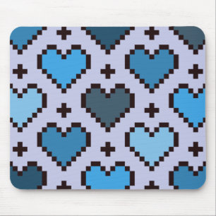 Pixel hjärta mönster blue och lila  musmatta