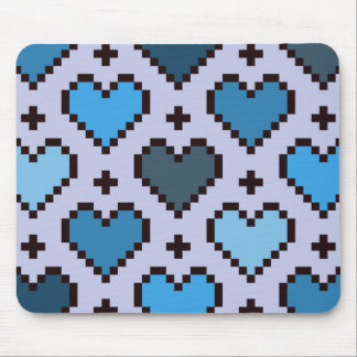 Pixel hjärta mönster blue och lila musmatta
