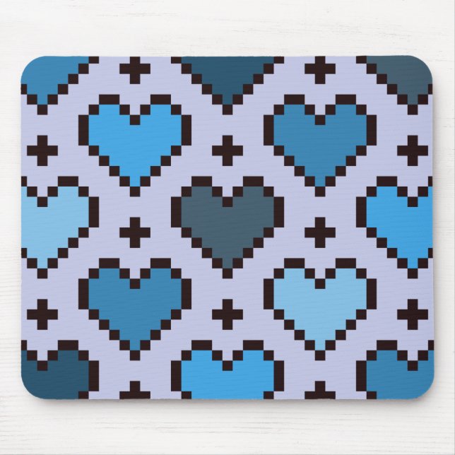 Pixel hjärta mönster blue och lila musmatta (Framsidan)