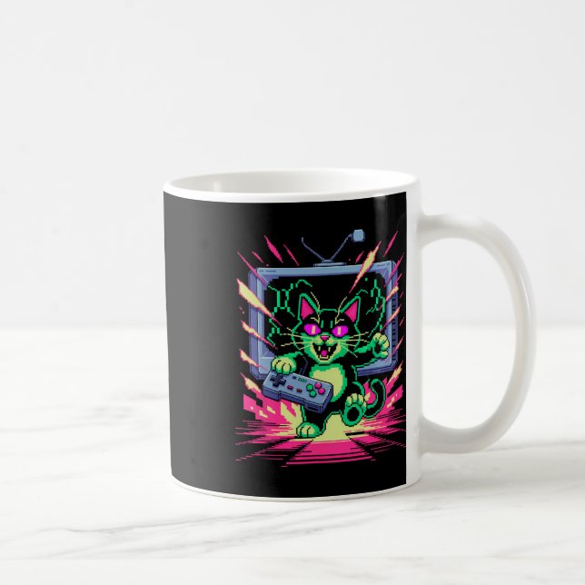 Pixel ilska katt Retro Gamer Glitch i 8-bitars sti Kaffemugg (Höger)