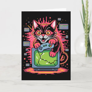 Pixel ilska katt retro spelare Glitch i 8-bitars s Kort