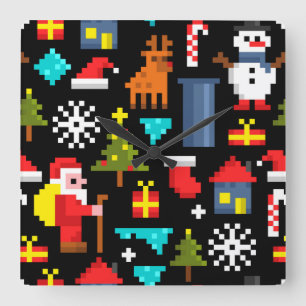 Pixel jul fyrkantig klocka