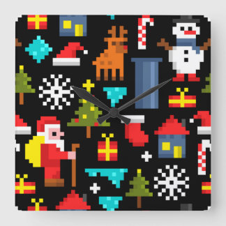 Pixel jul fyrkantig klocka