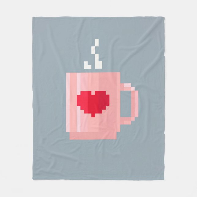 Pixel Kaffekopp Utomhus/Inomhus Matta Fleecefilt (Framsidan)