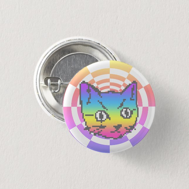 PIXEL KATTUNGE PSYCHEDELIC RAINBOW-KNAPP KNAPP (Framsida & baksida)