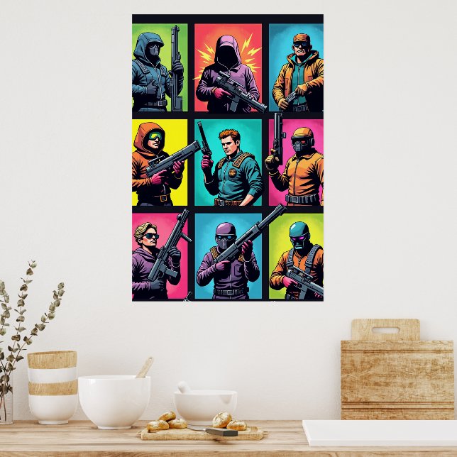 Pixel Legends Pop Art Poster – Comic Grid (Kök)
