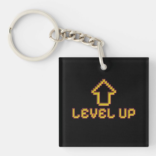 Pixel Level Up Gamer Nyckelring Svart (Framsidan)