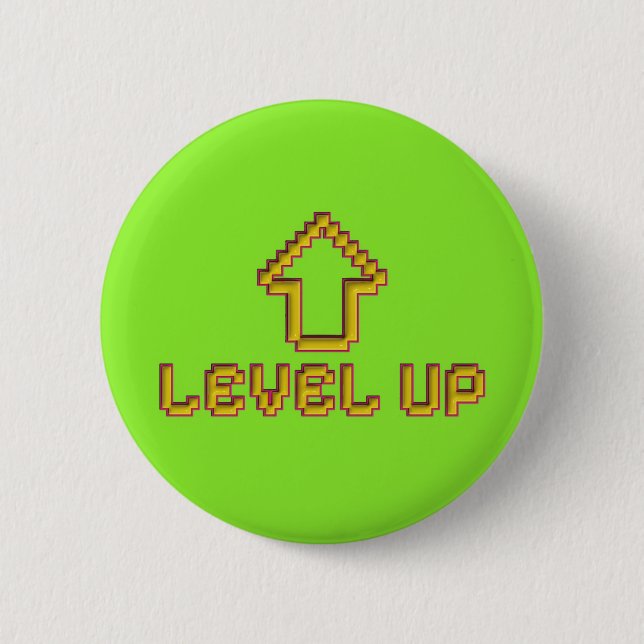 Pixel Level Up Gamer Pin - Lime Green Knapp (Framsida)