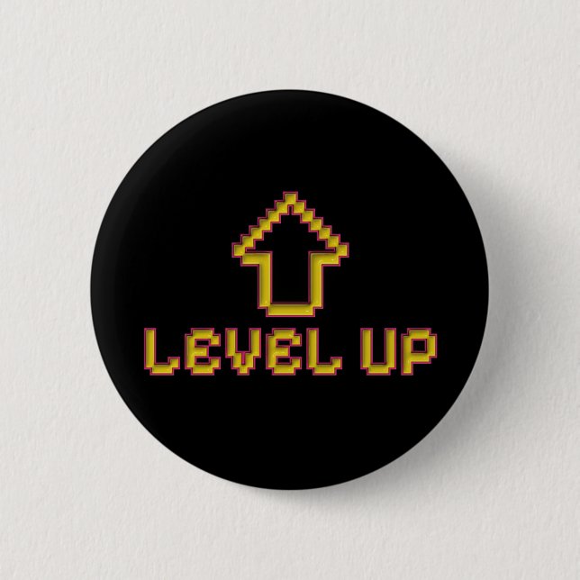 Pixel Level Up Gamer Pin - Svart Knapp (Framsida)