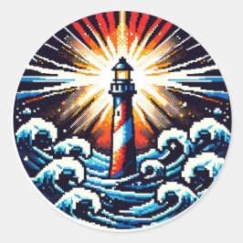Pixel Lighthouse i Stormy Seas Runt Klistermärke