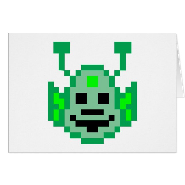 Pixel Martian Alien Hälsningskort (Framsidan Horizontal)