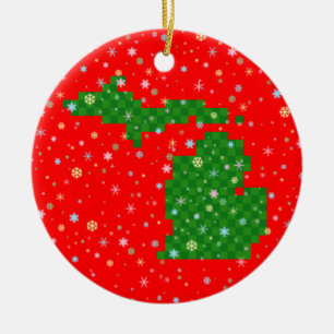 Pixel Michigan och Pastel Snöflingor Julgransprydnad Keramik