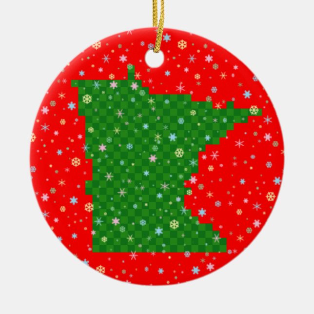 PIXEL Minnesota och pastellfärgad snöflingor Julgransprydnad Keramik (Framsidan)