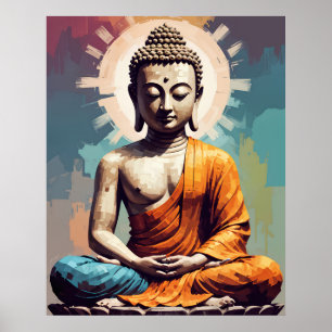 Pixel Modern Art Colorful Buddha Poster