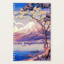 Pixel Mt. Fuji från Sjö Yamanaka i Dusk Poster