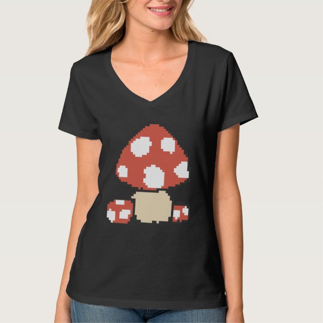 Pixel Mushroom 8 Bit Retro Gaming Fly Agaric Gamer T Shirt (Framsida)