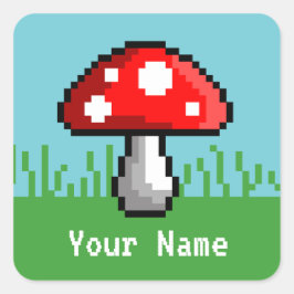 Pixel Mushroom Meadow Name Stickers Fyrkantigt Klistermärke