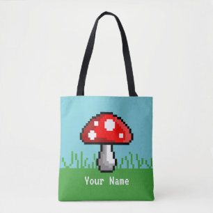 Pixel Mushroom Meadow Toot Bag Tygkasse