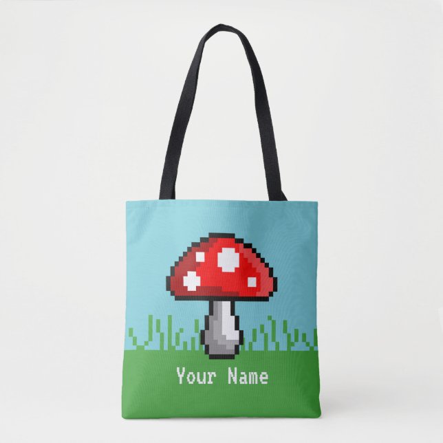 Pixel Mushroom Meadow Toot Bag Tygkasse (Framsida)
