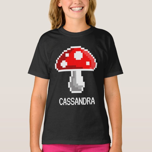 Pixel Mushroom Namn T-Shirt (Child) (Framsida)