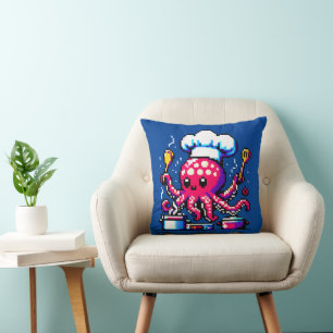 Pixel Octopus Chef Funny Cooking & Seafood Design Kudde