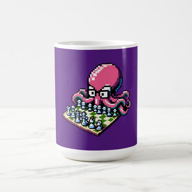 Pixel Octopus Chess Retro Strategy Board Spame Art Kaffemugg (Center)