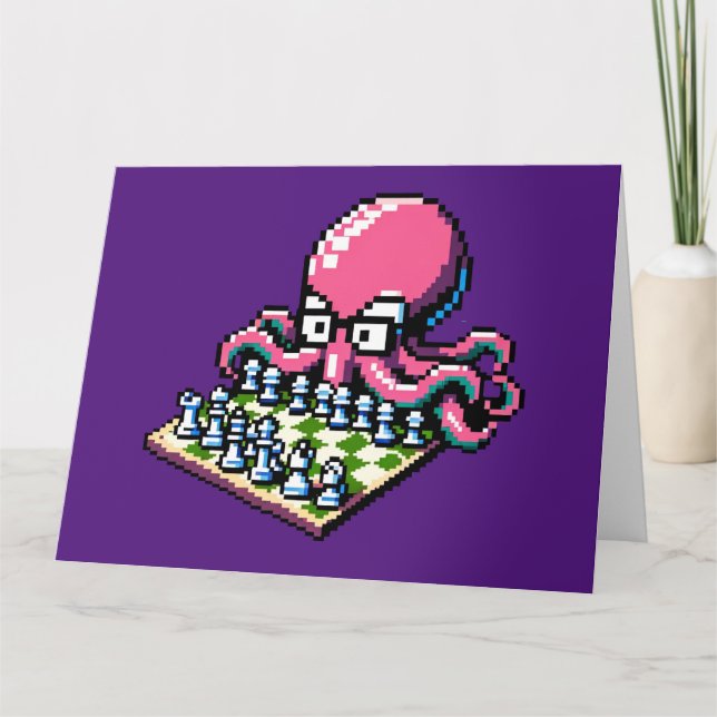 Pixel Octopus Chess Retro Strategy Board Spame Art Kort (Framsida)