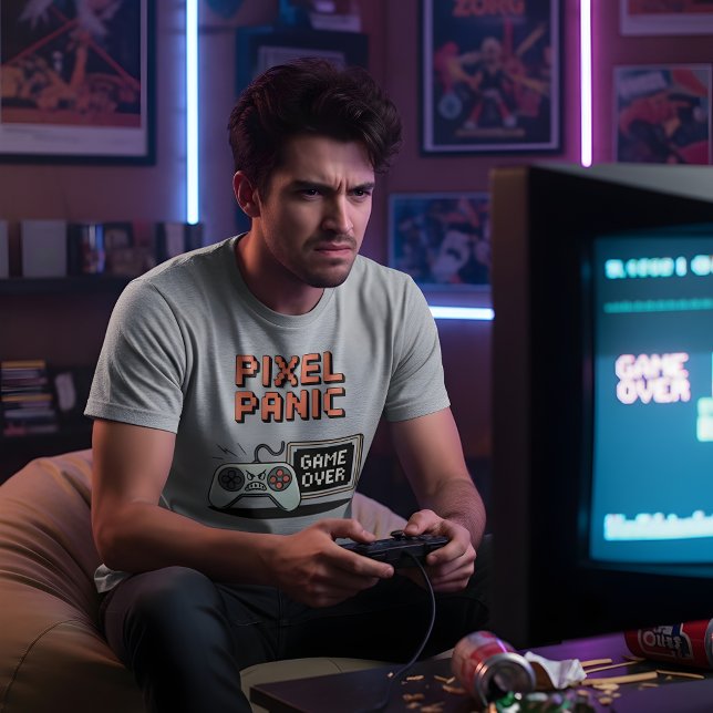 Pixel Panic – Retro Gamer Rage Design T Shirt (Skapare uppladdad)