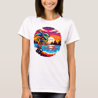 Pixel Paradise: 8-bitars Tropical Sunset Retro Nat T Shirt