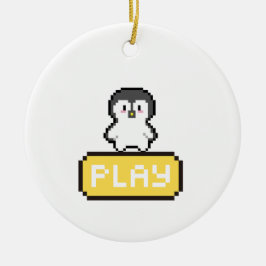 Pixel Pingvin Spel Gamer Julgransprydnad Keramik