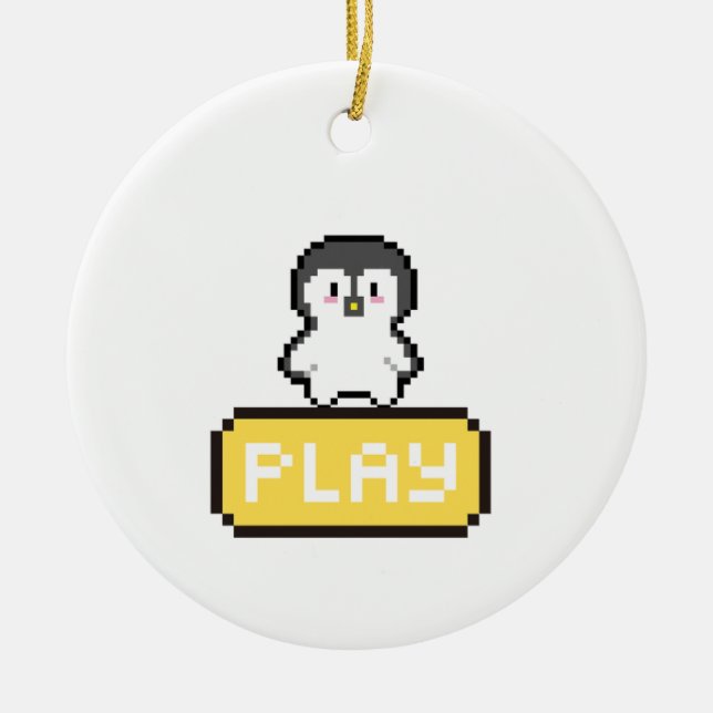 Pixel Pingvin Spel Gamer Julgransprydnad Keramik (Framsidan)