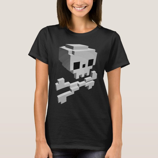 Pixel Pirat Skull & Crossbone Jolly Roger T Shirt (Framsida)