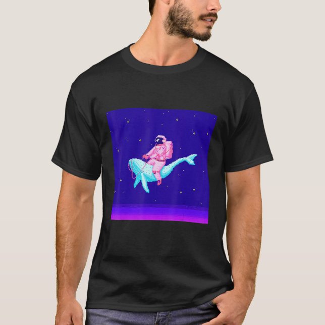 Pixel Pixel Artwork Hoodie Whale Astronaut Space T Shirt (Framsida)