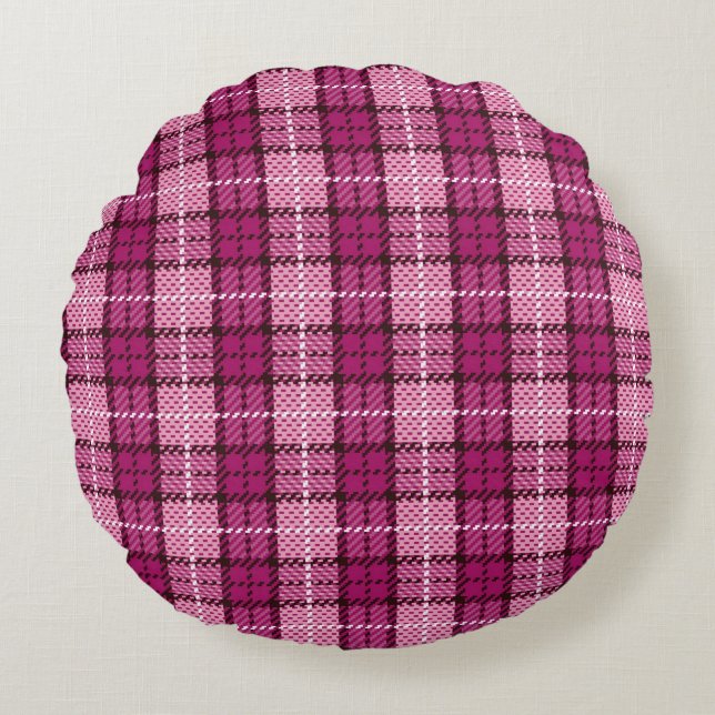 PIXEL Plaid_Magenta-Black Rund Kudde (Framsidan)