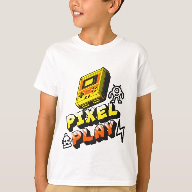 "Pixel Play: Lustigt Retro-spelgrafik T Shirt (Framsida)