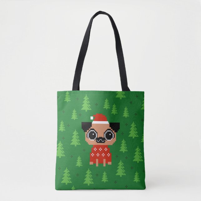 Pixel Pug Cute Jul-Hund, Helgdag  Tygkasse (Framsida)