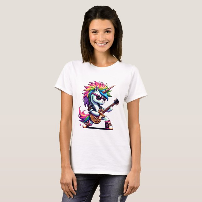 Pixel Punk Sten Unicorn T Shirt (Hel framsida)