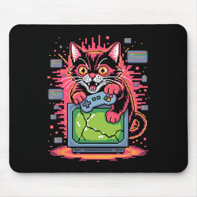 Pixel Rasande Katt Retro Spelare Glitch I 8-bitars Musmatta (Framsidan)