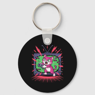 Pixel Rasande Katt Retro Spelare Glitch I 8-bitars Nyckelring