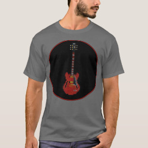 Pixel Red SG Guitar i en svart cirkel T Shirt