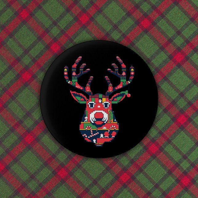 Pixel Reindeer Retro Ugly Sweater Button Knapp (Skapare uppladdad)