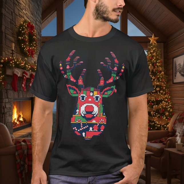 Pixel Reindeer Ugly Sweater Christmas T-shirt (Skapare uppladdad)