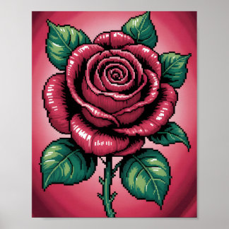 Pixel Rose – Retro blomkonst Poster