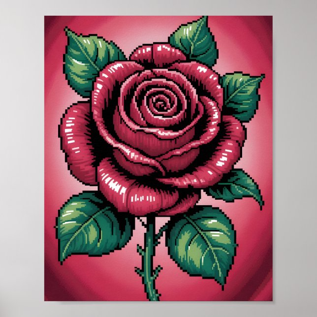 Pixel Rose – Retro blomkonst Poster (Framsidan)