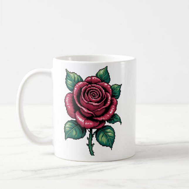 Pixel Rose – Retro Floral Art Kaffemugg (Vänster)