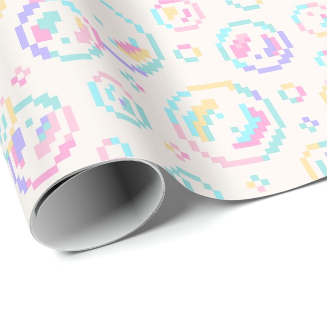 Pixel Såpbubblor Mönster Presentpapper (Rullad Hörn)