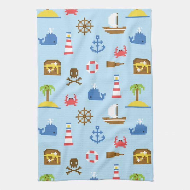 Pixel Sea Art Mönster Kökshandduk (Vertikal)